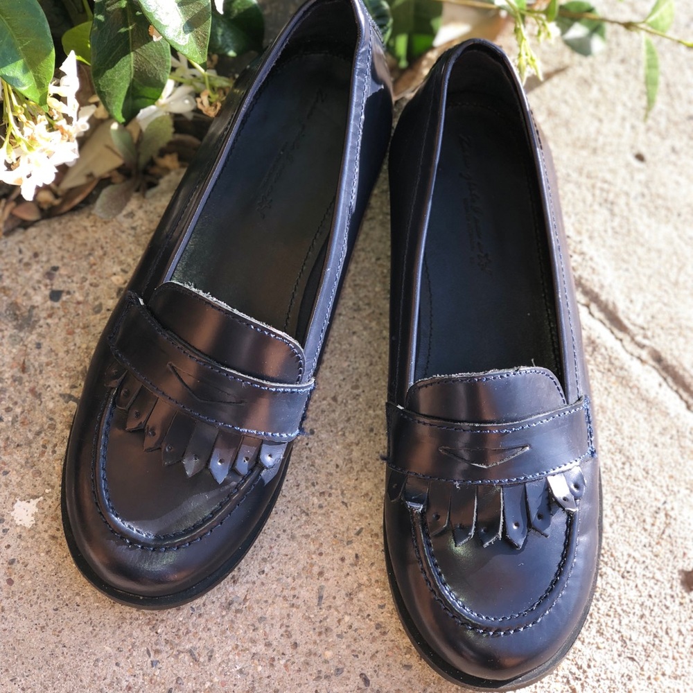 Zara girls size 1 blue flat fringe loafer shoes